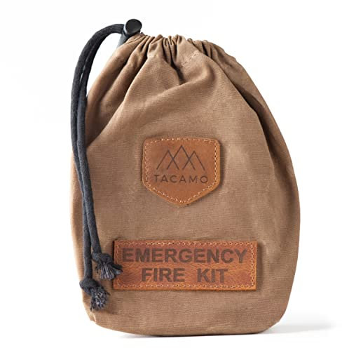 TACAMO 15-teiliges Notfall-Feuerherstellungs-Kit, mit Premium-Aufbewahrungstasche aus gewachstem Segeltuch, enthält mehrere Feuer-Startsysteme und Notfall-Zunderquellen, perfekt für Camping, Wandern,
