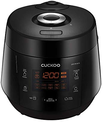 CUCKOO High Pressure Rice Cooker 10-Cup Uncooked / 20-Cup Cooked with Nonstick Inner Pot, Large Rice Maker with 13 Menu Options and Steam Plate, Fuzzy Logic Tech, Auto Clean, Black (CRP-PK1001S)