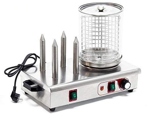 Wiltec Machine à hot dog – 475 x 290 x 380 mm – 650 W – avec 4 Pics chauffants et Bocal à vapeur – Chauffe-saucisses Œufrier Cuiseur Appareil de chauffage pour Cuisine Maison