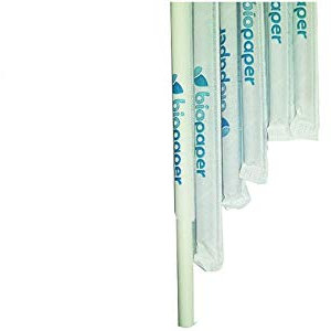 PZ 300 CANNUCCE IN CARTA IMBUSTATE SINGOLARMENTE BIODEGRADABILE IN CARTA ALTEZZA 20 CM STRAIGHT PAPER STRAWS WHITE COLOUR INCARTATE