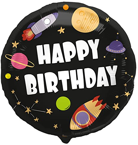 Folat- Ballon Aluminium fusée 'Happy Birthday', 62997, Black