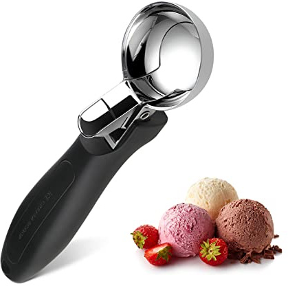 OTVAFAVA Eisportionierer, große Keksschaufel mit ergonomischem Soft-Grip-Griff, robuste multifunktionale Backschaufel für Eisbecher, Cupcake, Teig, Proteinkugeln und Fleischbällchen, Schwarz