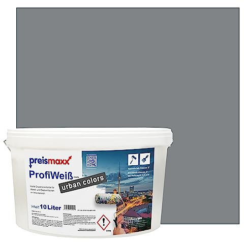 Preismaxx Profiweiß Wandfarbe grau 10L, hohe Deckkraft, Dispersionsfarbe innen, Innenwandfarbe Raumfarbe asphaltgrau deckend, Deckkraftklasse 2, matt Innenfarbe Profi Qualität