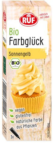 RUF Bio Lebensmittelfarbe Sonnen-Gelb, mit Agavendicksaft zum Einfärben von Zucker-Glasuren & für ausgefallene Torten, glutenfrei & vegan, 1 x 25g
