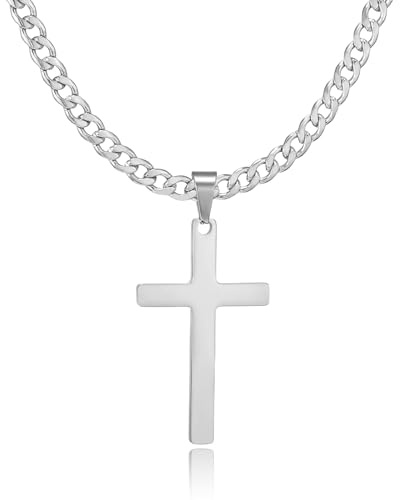 HSWYFCJY Men's Cross Chain Silver/Gold/Black Necklace Christmas Birthady Religious Gifts for Men Women Stainless Steel Inverted Pendant with Cross 20/24/28 Inches