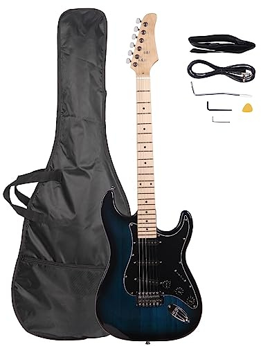 LALAHO Full-Size Electric Guitar, 39 Inch Electric Guitars with SSS Pickups, Shoulder Strap, Gig Bag, Cable for Beginner, Kids & Adults (Dark Blue)