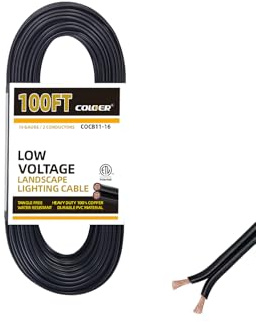 COLOER 100ft 16/2 Low Voltage Landscape Lights Wire Stranded PVC Cord Pure Copper Cable 16 Gauge 2 Conductor Tangle Free Outdoor Landscape Lighting Direct Burial Electrical Cable