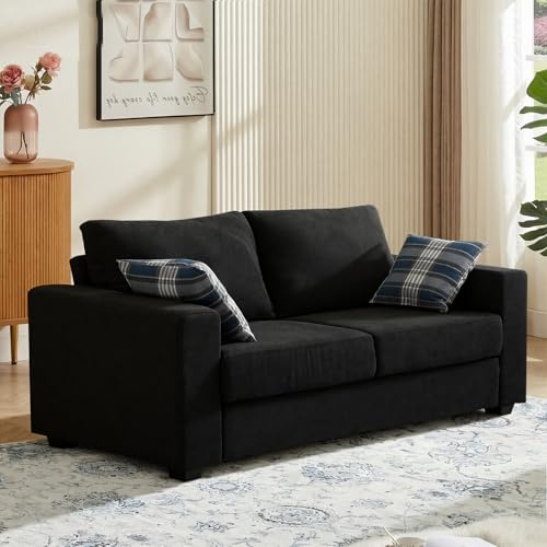 Panana Modern Fabric Sofa Couches with 2 FreeThrow Pillows (Black, 3 Seater)