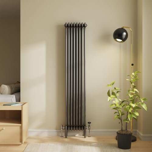 NRG 1800x380mm Raw Metal Traditional Cast Iron Style 4 Column Vertical Radiator Central Heating Radiator Perfect for Bathrooms, Kitchen, Living Room
