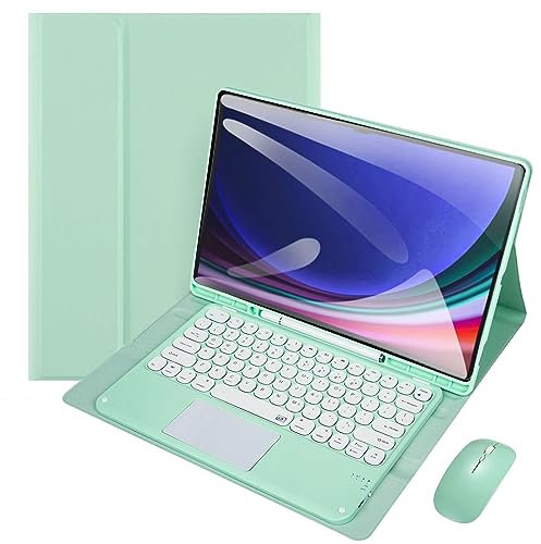 VLEAQC Keyboard Case and Mouse for Samsung Galaxy Tab S9 Ultra 2023 14.6 Inch (SM-X910/X916B/X918U), Detachable Bluetooth Keyboard with Touchpad, Slim Lightweight Cover with Pen Holder,Green