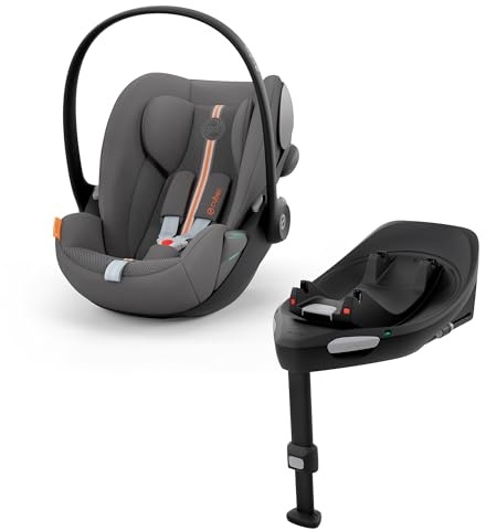 CYBEX Gold Babyschale Cloud G i-Size Plus und ISOFIX Basis Base G, Inkl. Neugeboreneneinlage, Ab Geburt bis ca. 24 Monate, Für Kinder ab 40 cm bis 87 cm, Max. 13 kg, Lava Grey