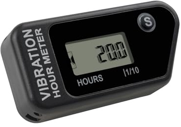 Runleader Medidor de horas de vibración LCD para mantenimiento, diseño sin cable y bloqueo de pantalla para cortadora de césped, generador, compresor, motosierras, motosierras, etc. (negro)