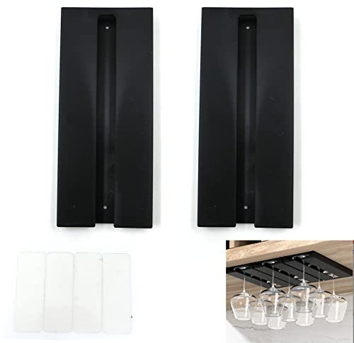 Porta Bicchiere da Vino Sospeso, Squisito, Nessuna Perforazione Richiesta, Grande Capacità, Stendino per Bottiglie, per Bar Cucina Armadietto del Vino Collezione di Bicchieri da Vino (Nero, 2 Pcs)