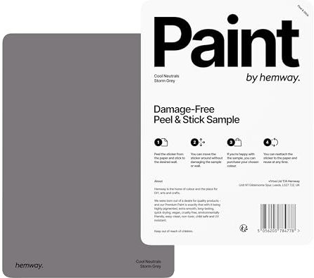 Hemway Storm Grey Peel & Stick Sample Chalk Based Furniture Paint | A5 Accurate Colour Swatch, Mess-Free Alternative to Paint Tester Pots, Easy To Use, Eco-friendly, Interior Furniture