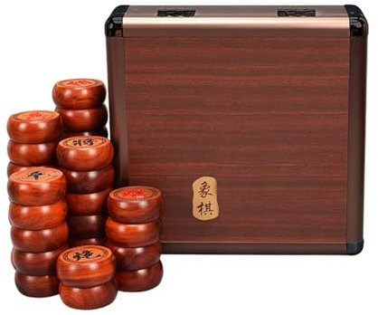 Chinesisches Xiangqi-Palisander for 2 Spieler, traditionelles tragbares chinesisches Schach-Reisebrettspiel, Strategiespiel-Set mit Lederschachbrett und Geschenkbox(5.8cm/2.3in.)