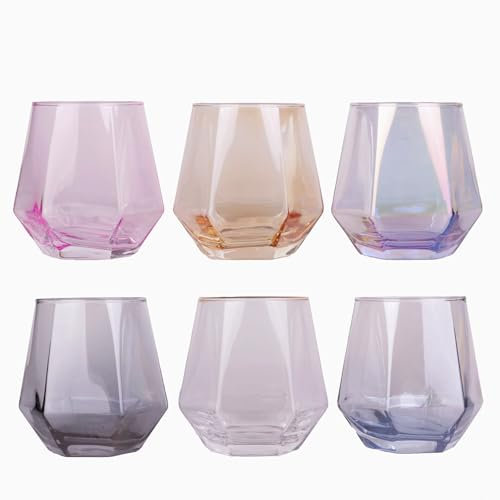 TRESV Set de 6 Vasos de cristal agua, Vasos Colores, Vasos de Cristal colores,Aptos para Lavavajillas (330 ml)