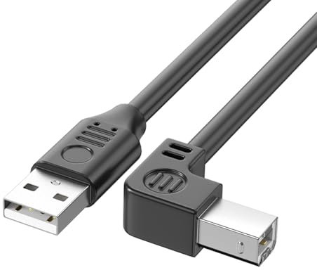 Cable de impresora USB 2.0 de 5 m tipo A macho a tipo B, cable de escáner de alta velocidad, 480 Mbps, codo de 90 grados para oficinas y uso doméstico