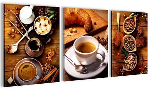Novart Bilder Kaffee - KEIN EXTRA RAHMEN BENÖTIGT - Küche Esszimmer - Küchenbilder Modern - Braun - N034235a
