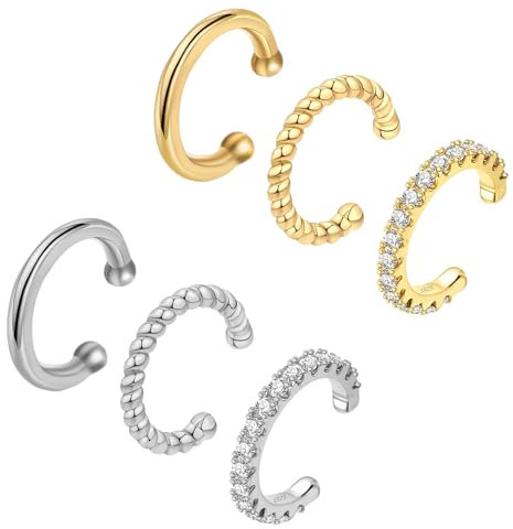 LIURFLNC 6 Stück Earcuffs Gold und Silber, Ear Cuff Ohrmanschette Fake Ohrringe, Fake Helix Non Piercing Knorpel Wrap Cuff Set für Damen (Gold und Silber)