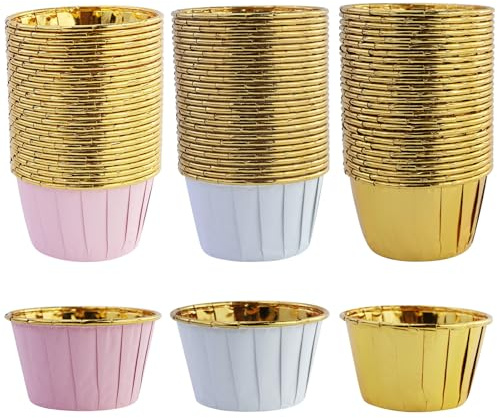 81 stycken muffin bakformar papper cupcake-fodral, engångsaluminiumfolie pappersbakformar, 3 färger vattentäta bakformar muffinsform papper för bröllop, födelsedag