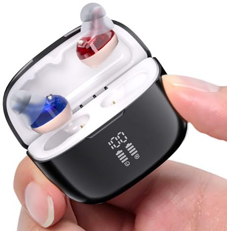 HIBRIQ Rechargeable Sound Device for Seniors & Adults, In-Ear Invisible Design with Noise Reduction Digital, Power Display & Long Battery Life