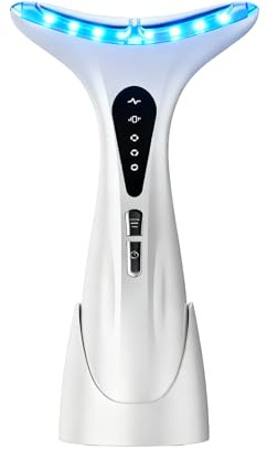 Face Massager,EMS Red Light Therapy Anti-Wrinkle Face Device 7 Colors& 3 Modes,45±5°C Heat Electric Neck Lifting Massager, for Women Massage Facial Toning Firming Anti-Aging,(White)With Charging Bbase