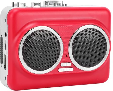 PUSOKEI Bärbar Kassettbandspelare, Konvertera Kassett Till MP3 Digitalt Ljud med USB och 3,5 Mm AUX-utgång, Inbyggd Högtalare och Hörlursuttag, för Smartphone MP3-spelare Bilstereo (Röd)