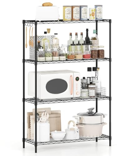 COSTWAY Estantería Metálica de 4 Niveles, Estanterias Almacenaje con Estante Ajustable, Rejilla de Alambre, Carga 454kg, Garaje, Cocina, Dormitorio, 91 x 35 x 138,5 cm