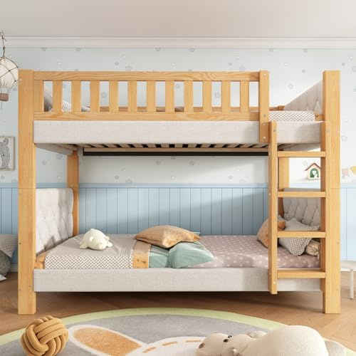 Sweiko Lit Superposé Enfant 90x200 cm avec Tête de Lit Rembourrée, Girs