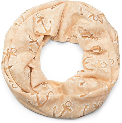 styleBREAKER Loop Schal im maritimen Anker Seil Print Look, Schlauchschal, Tuch, Unisex 01017049, Farbe:Apricot-Beige