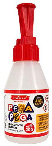 PEGAMENTO LÍQUIDO TRANSPARENTE STARPLAST - Pegamentos para papel, cartón, cuero, tela y madera. Ideal para manualidades, artesanía o hacer maquetas - 200ml