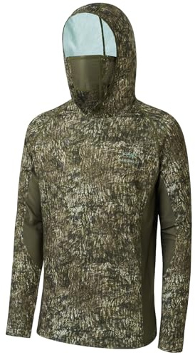BASSDASH UPF 50+ Chemise de chasse pour homme avec masque à manches longues Camouflage pêche, Bois moussé, Taille M