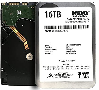 MDD MAXDIGITALDATA MaxDigitalData (MD16000GSA25672) 16TB 7200RPM SATA 6Gb/s 256MB Cache 3.5-inch Internal Desktop Hard Drive - 3 Years Warranty (Renewed)
