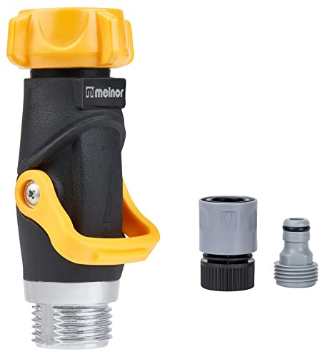 Melnor 65171AMZ Lever Flow Through Valve Connector Bundle, 1 Count (Pack of 1), Yellow, Black, Grey