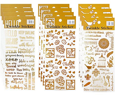 HLIWS 12 Hojas Pegatinas de letras Brillante, Pegatina Letras Adhesivas
