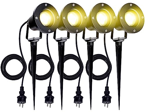 Daromigo Garden Light 4 st COB LED trädgårdsstrålkastare varm vit trädgård IP65 265 V med golvspik och plugg trädgård för utomhus trädgård gräs träd