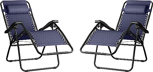 GOVITA - Coppia Sdraio da Giardino con Portabicchieri e Poggiatesta Regolabile, Sedia Pieghevole Zero Gravity da Esterno, Poltrona Relax, Carico Massimo 120kg (2)