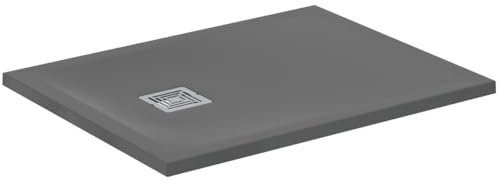Ideal Standard - Ultra Flat S+, rechteckige Duschwanne, ultradünn, aus Kunstharz in Steinoptik, 90 x 70 cm, Ideal Solid, Ablauf kurze Seite, betongrau