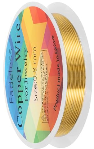 sourcing map 0.8mm/20 Gauge Copper Wire for Jewelry Making, 1 Roll Craft Tarnish Resistant Beading Wire for Jewelry Making Supplies(Gold)