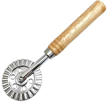 Rueda para cortar pasta, cortador de raviolis, cortador de pasta de acero inoxidable con mango de madera y borde estriado, herramienta de prensado de raviolis, decoración de para pasta, pizza