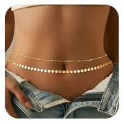 FloralGrace Gold Taillenkette, Chaîne de Taille Plaquée Or 14K Réglable Étanche Chaîne Corporelle Sexy Bikini Taille Perles Chaîne Médaillon Bijoux Délicats