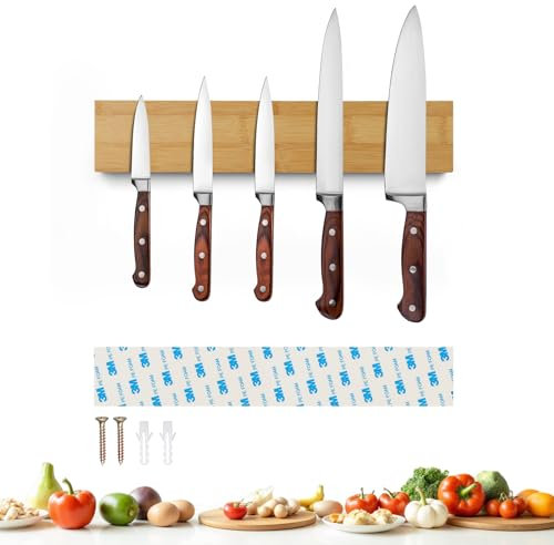Sampoes Magnetleiste Messer 30cm, Messerhalter Magnetisch aus Bambus, Magnet Messerhalter Selbstklebend für Messer und Utensilien