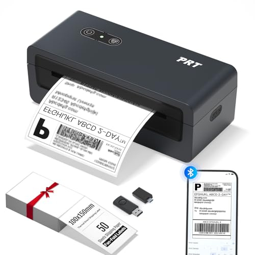 prt Bluetooth Etikettendrucker, N43BT DHL Thermodrucker, 4x6 Versandetiketten Ettikettendrucķer, Label Printer für iOS, Android, Windows und Mac, für DHL, FedEx, USPS, Shopify(Schwarz)