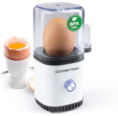 GOURMETmaxx Cuociuova per 1 uovo | Bollitore per uova con tagliauova nel misurino | Egg Cooker – 3 gradi di durezza per il tuo portauovo | Design cuociuova piccolo – parti lavabili in lavastoviglie