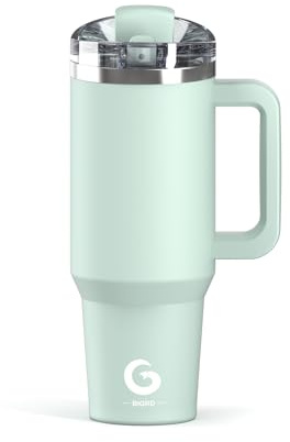 BIGRD Termos Caffè Borraccia Termica con Cannuccia 1.2 litri,Tazza Termica da Viaggio Water Bottle Coperchio Antiperdita Acciaio Inox,Travel Mug Senza BPA,Verde menta