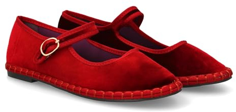 shoes&blues.es 95557 Bailarina con Cierre de Hebilla y Estampado Liso Combinado. Diseno Moderno y Llamativo. Suela Ideal para Mujer Otono Invierno. Rojo Talla 37