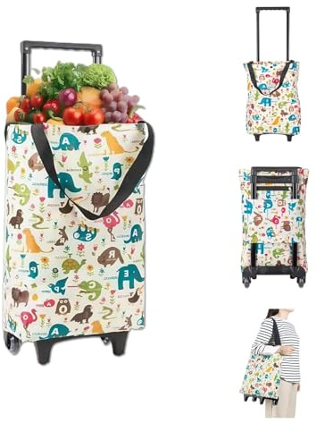 Carrello Della Spesa Con Ruote - Impermeabile Pieghévole con Ruote,Carrello Borsa Per La Spesa Alla Con Rotelle,Per Viaggio Campeggio All'aperto Spiaggia Negozio Mercato Casa Frutta Verdura Cib