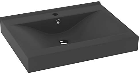Vasque à Encastrer, Lavabo Encastré Céramique Évier Encastrable Salle de Bain avec trou de robinet Gris foncé mat 60x46 cm Céramique