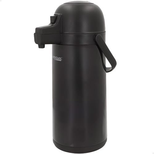 Thermos Termo Acero Inoxidable, 1,9L, Negro, 20x15x39 cm, Aislamiento Doble, Pulsador Superior, Asa ergonómica, Rendimiento térmico 12 Horas Calor, 24 Horas frío, Termos café (63213)