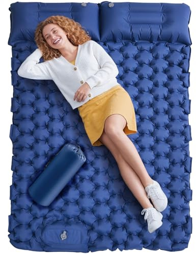 Colchoneta aislante de camping para 2 personas, colchón inflable grueso con bomba de pie y almohada, nailon 40D, impermeable, colchón de camping hinchable, para viajes, exteriores, tamaño pequeño, 200
